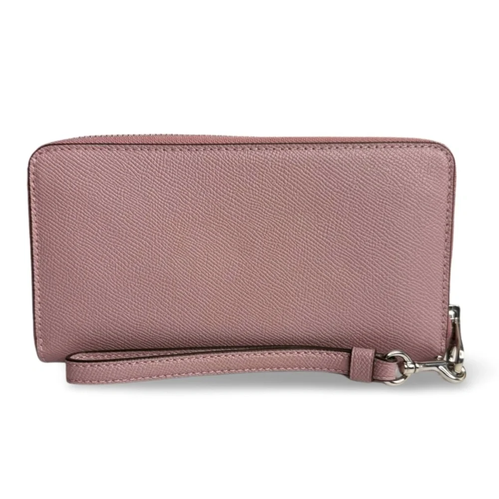 Coach Crossgrain Leather Long Zip Around Wristlet Wallet Ice Purple - Picture 3 of 8